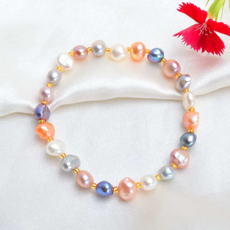 ASHIQI настоящий натуральный пресноводный барочный жемчуг браслеты и браслеты для женщин Многоцветный Кристалл бисером ювелирные изделия подарок