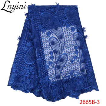 

Nigerian Tulle Mesh Lace Fabrics Latest Embroidery Lace with Stones/ Beads Royal Blue African Lace for Bridal Dresses L2665B