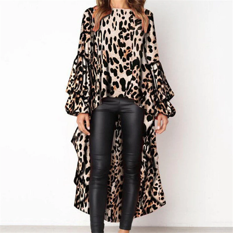 Женская одежда с леопардовым принтом женская блузка Повседневная Длинная Блуза женская вечерняя блузка женские топы и блузки зимняя женская рубашка