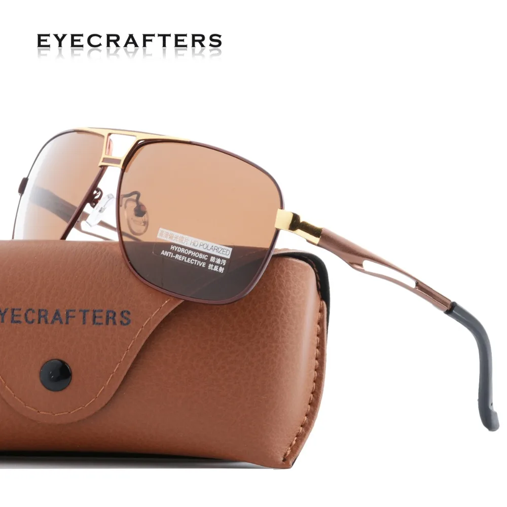 

Eyecraftes Aluminum Magnesium Polarized Sunglasses Mens Gold Metal Spring Hinge Brand Driving Pilot Sunglasses Eyewear