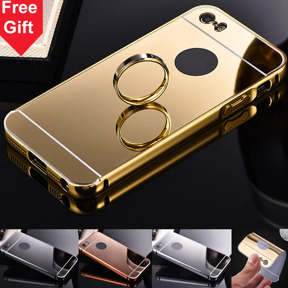 For Apple iPhone 5S 5 4S 4 5C Gold Matel Frame Mirror Back Plate Luxury Case For iphone 5 Brand Phone Bag Cover For iPhone SE
