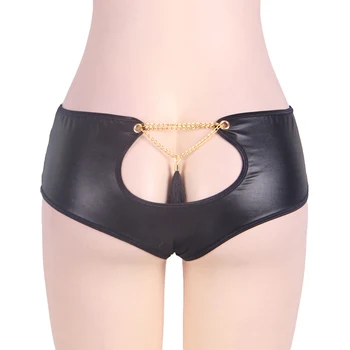 

Sexy Panties Women Pu Leather Solid Boyshorts Women Panties Back Hollow Out Sexy Underwear Women Plus Size 6XL Calcinhas