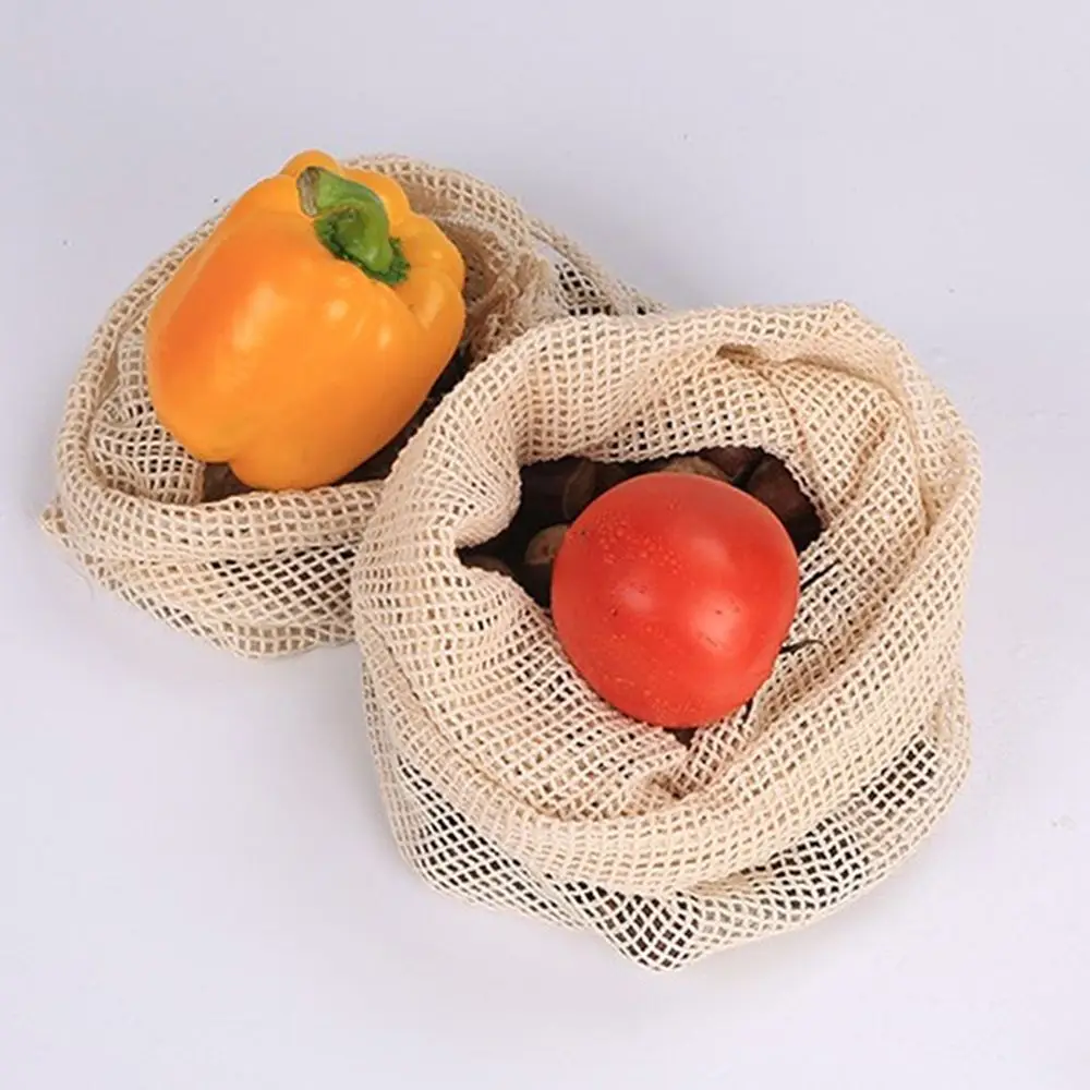 

1 pc Reusable Produce Bags Cotton Vegetable Bags Mesh Bags With Drawstring Home Kitchen Fruit Handbag Shopping bags