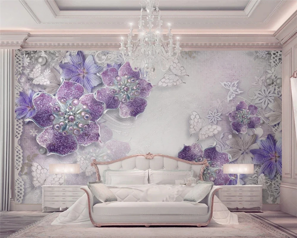 Beibehang высокого класса моды трехмерные декоративные papel де parede обои фиолетовый Европейский 3d цветок ТВ фон стены