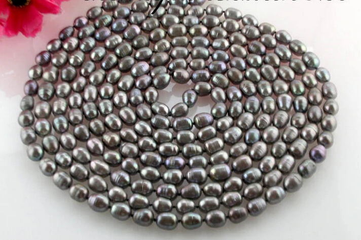 

Z1721 BEAUTIFUL 100" 11mm rice gray freshwater pearl necklace AAA