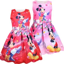 Детская одежда Принцессы Диснея с героями мультфильмов для маленьких девочек; платье-майка «Холодное сердце» и «Эльза»; детское Хлопковое платье трапециевидной формы с принтом Микки Мауса и Минни