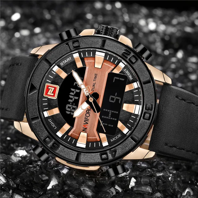NAVIFORCE Watch Men Digital Sport Mens Watches Top Brand Luxury Military Army Leather Band Analog LED Quartz Male Clock New 2018