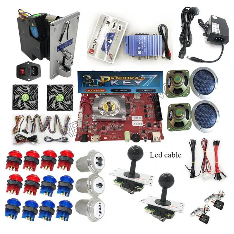 

Happ stype arcade game machine DIY with 3D Pandora 7 kit 2263 in 1 PCB wire harness power adapter 5pin joystick 30mm LED button