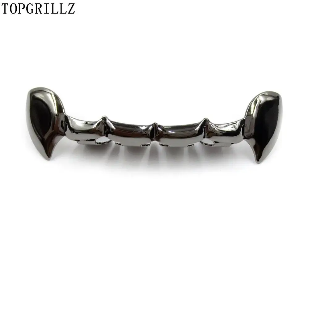 TOPGRILLZ Fang Grillz Набор Позолоченные половинные зубы Дракула вампирские клыки тонкие грили золотые верхние и нижние грилли набор зубов - Окраска металла: Black Top