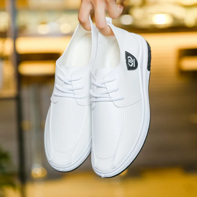 

2019 spring new men's old Beijing cloth shoes casual breathable peas shoes trend men's leather u white shoes