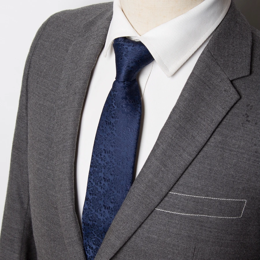 Skinny Slim Blue Tie Silk Tie Narrow Bussiness Black Necktie Wedding E-244