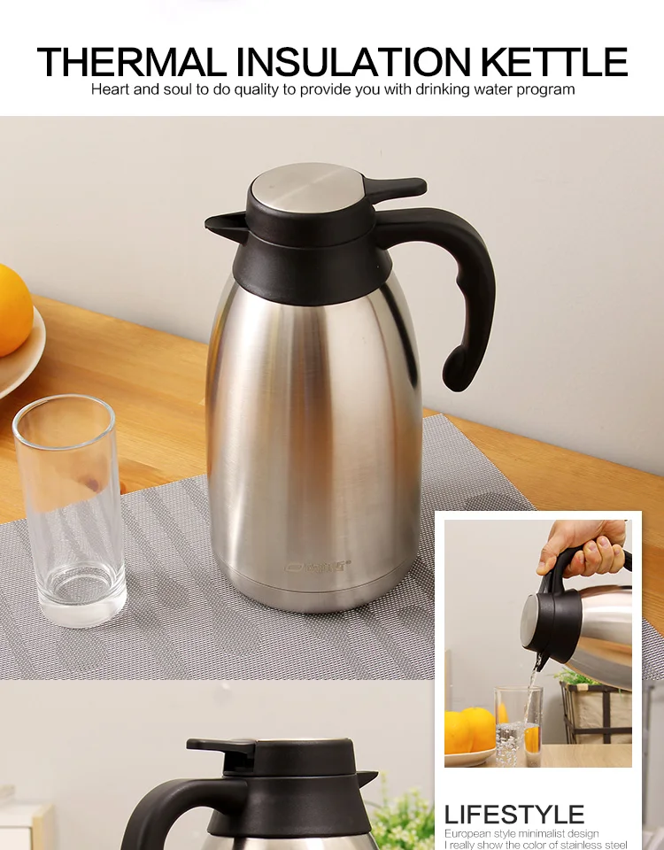 ORZ 304 Stainless Steel 2L Thermos Bottles Teapot Vacuum Flasks Thermo Hot Water Bottle Insulated Coffee Tea Vacuum Carafe