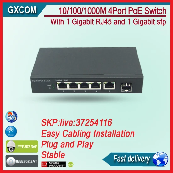5 Port Gigabit Switch with 4-Port PoE, 1 Gigabit SFP Fiber Port, and 4-PoE Switch image 2
