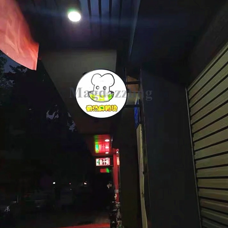 Наружный водонепроницаемый рекламный дисплей светодиодный круглый светодиодный светящийся прожектор магазин знак Двухсторонний черный цвет