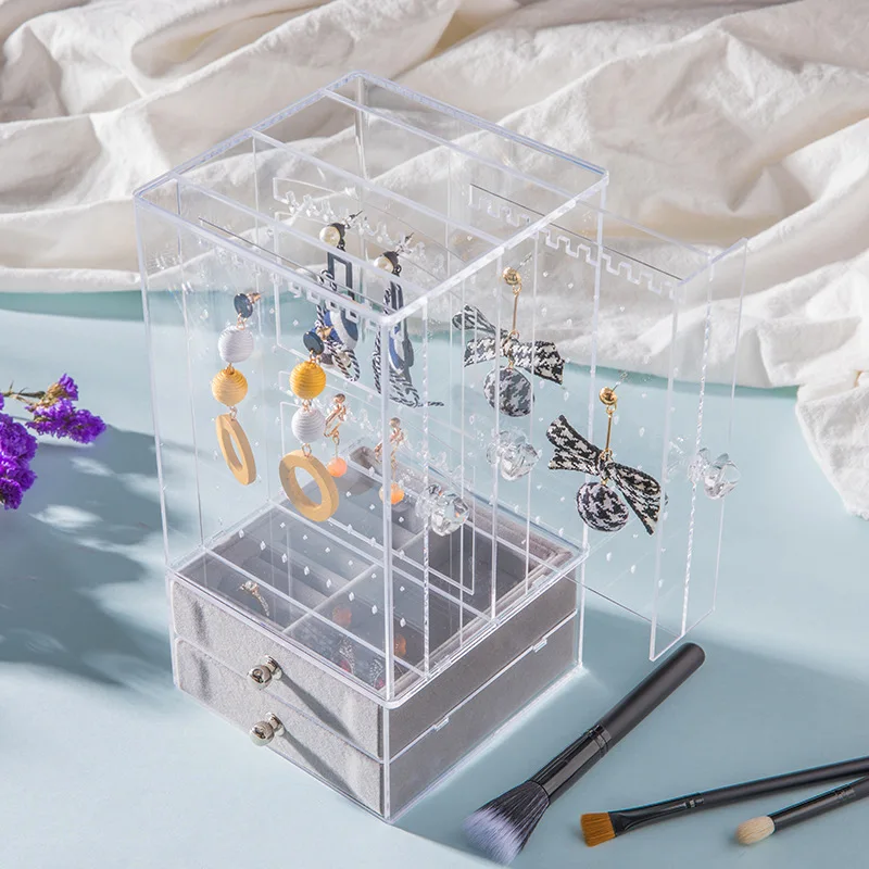 Caja de almacenamiento de pendiente de acrílico transparente soporte de exhibición de pendientes de organizador soporte con cajón para organizador de joyas caja de anillos - 4