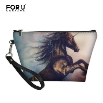 

FORUDESIGNS Women Cosmetic Cases Make Up Bags Crazy Horse Print Ladies Small Makeup Organizer Case Girls Travel Neceser Pouch