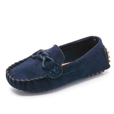 Новая весенняя детская обувь; лоферы на плоской подошве для мальчиков; повседневные кроссовки из флока для девочек; ПУ мокасины из искусственной кожи; детская мягкая дышащая обувь без застежки - Цвет: Blue