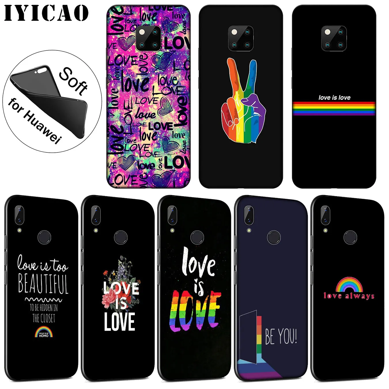 Мягкий чехол для телефона IYICAO Love Is LGBT Rainbow Heart Huawei Mate 30 20 10 Pro Nova 5I 5T 5 4 4E 3i 3 2i Lite Smart |