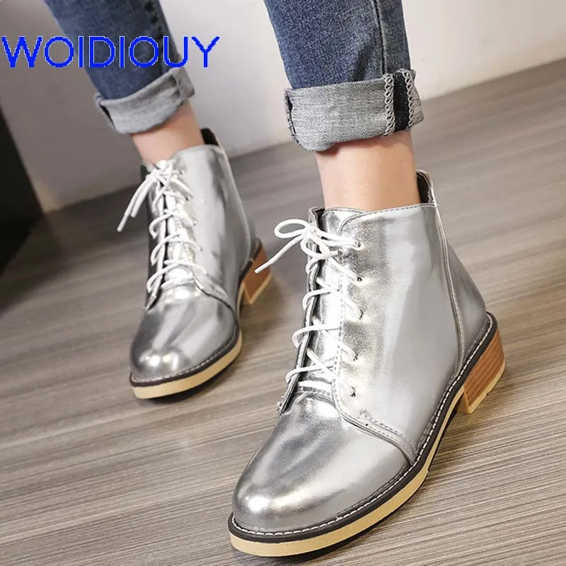 

Plus Size Vintage Women Ankle Boots Soft Leather Snow Shoes Motor Mujer Women Boots Lace Up Soft Leather Shoes Gold Snow Boots