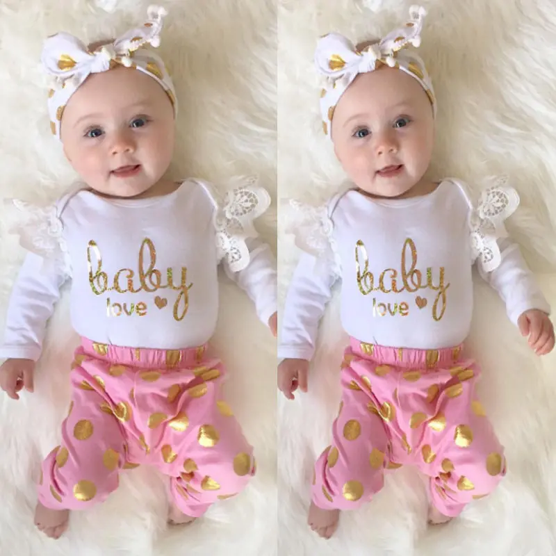 2017 Toddler Infant Newborn Baby Girls Clothes Set Romper Long Sleeve