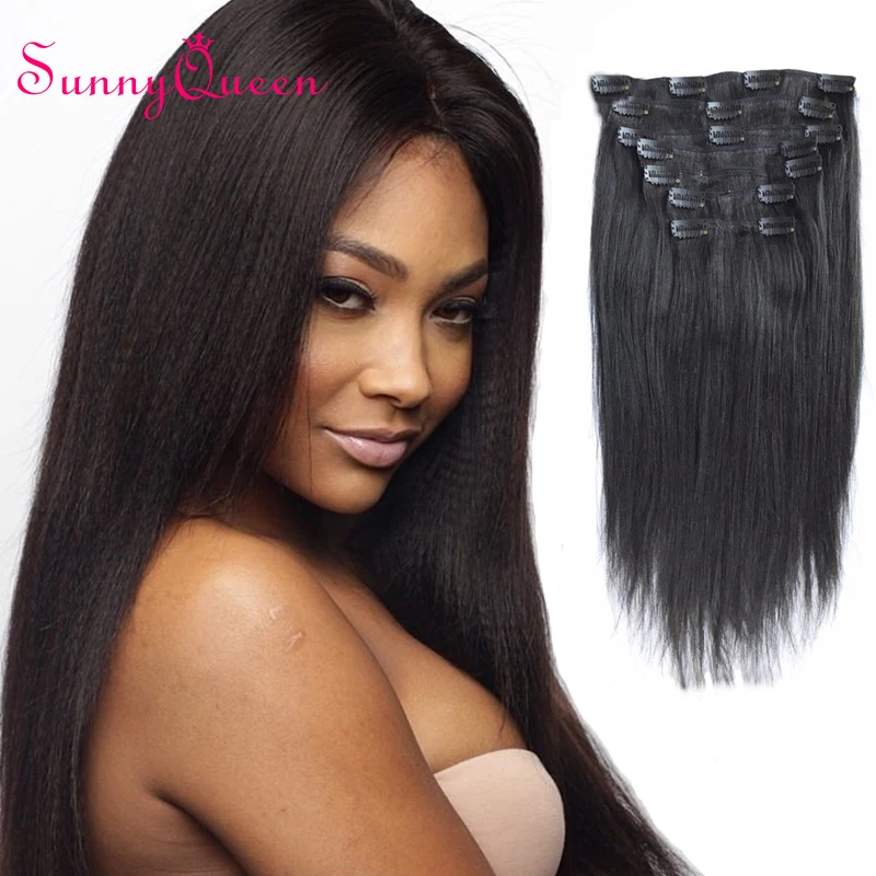 Coarse Yaki Clip In Hair Extensions African American Clip In Human Hair