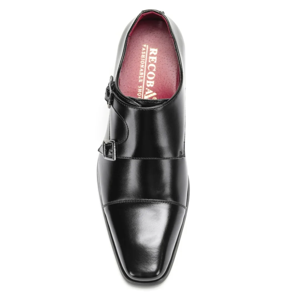 Men leather shoes luxury brand genuine leather dress formal shoes black double monk buckle straps mens wedding shoes 5
