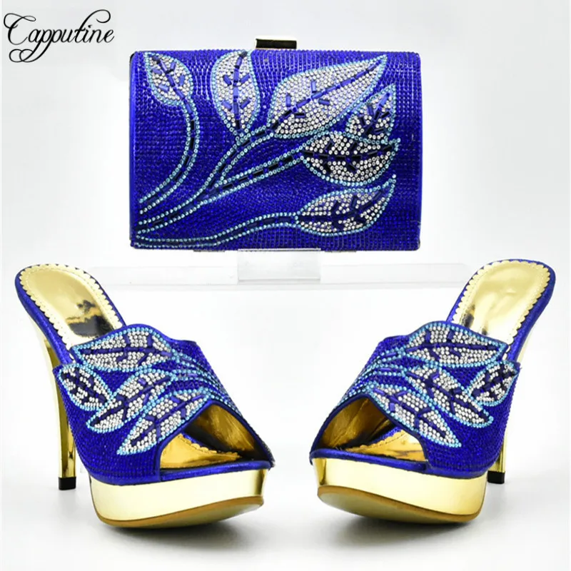 

New Africe Desgin Rhinestone Shoes And Matching Bag Set Fashion Italian High Heels Shoes And Bag Set For Evening Party YF-23