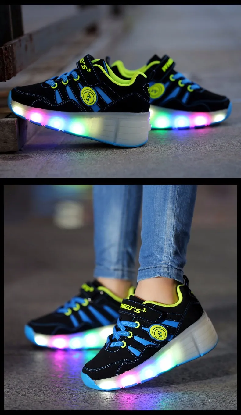 High Quality Cheap Boys LED Sneakers With Wheels Kids Light Up Shoes Girls Roller Skates tenis de rodinha6