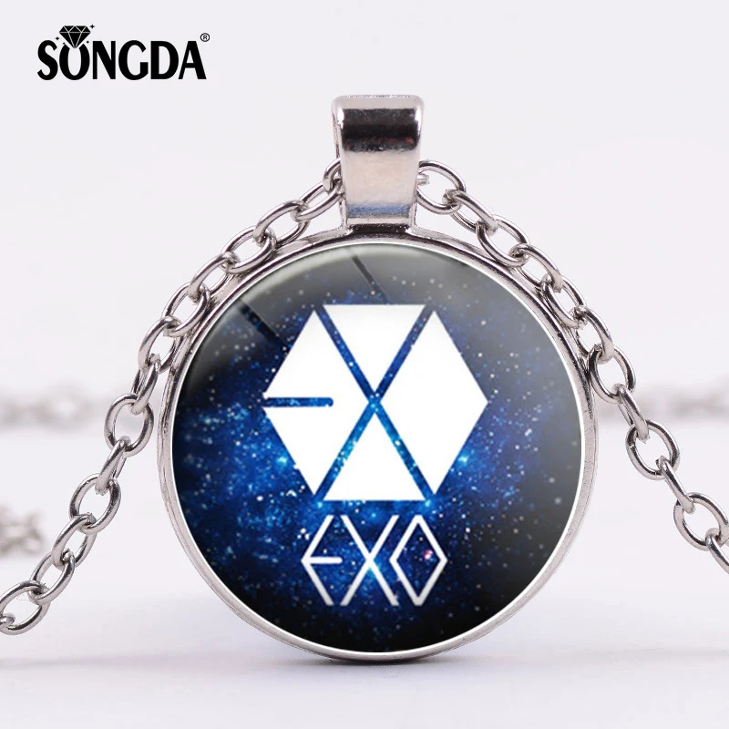 

SONGDA New Creative 2018 Kpop EXO & Night Sky Starlight Necklace Fashion Punk Silver Color Long Chian Pendant Exo Fans Club Gift