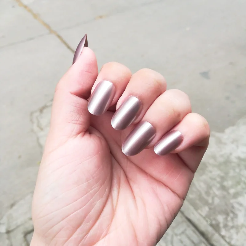 

Princess fake nails Pearlescent color press on round nail tips free stickers