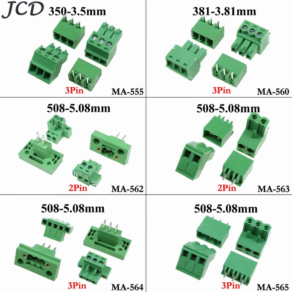 Штекер JCD с прямоугольным штифтом 3 81 мм 5 08 2P 3P Штекерный/гнездовой
