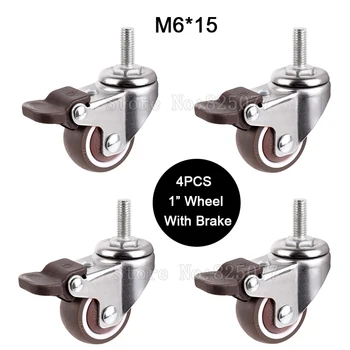 4 pces mini 1 "roda mudo com carga de freio 20kg substituição rodízios giratórios rodas com m6 * 15 parafuso haste jf1449