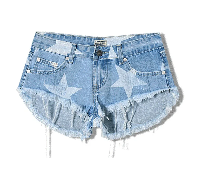 summer women cloth Street style Ultra short shorts stars printed denim