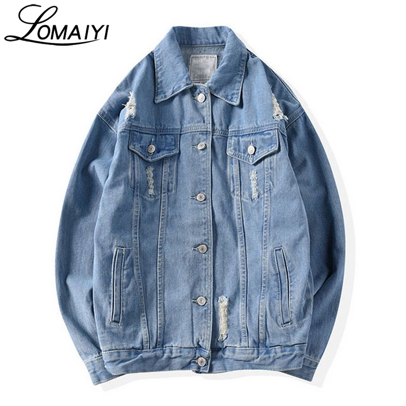2018 ربيع lomaiyi للفنون الرجال الرجال الخريف هول جينز الدينيم الستر معطف مع جيوب يتأهل الرجال عارضة سترة ، BM156