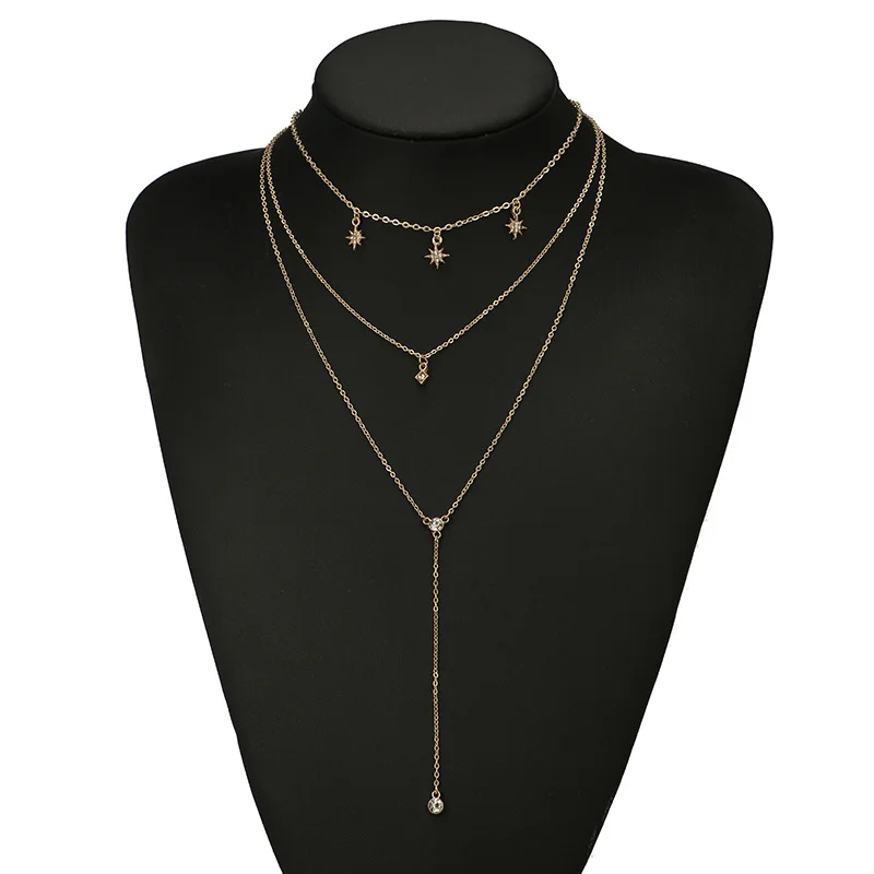 Новая Мода Сердце Звезда красивое ожерелье для женщин вечерние ювелирные изделия подарок аксессуары сплав тройной рога кристалл чокер цепочка в богемном стиле