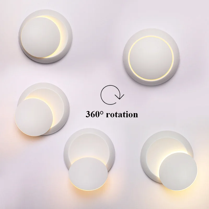 

Creative Eclipse Led Wall Lamp 360 DegreeRotation Modrn Round Bar Stairs Led lights Fixtures Sconce Wandlamp Black White AC220V