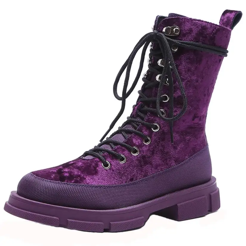 

2019 autumn and winter new women's boots British wind Martin boots in the tube round head with boots thick velvet booties