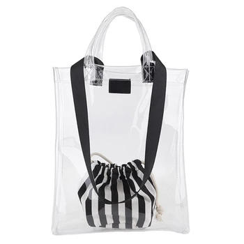 

Women Handbag 2 In 1 Transparent Package Pvc Casual Girls Clear Tote Shoulder Bag Messenger Bag