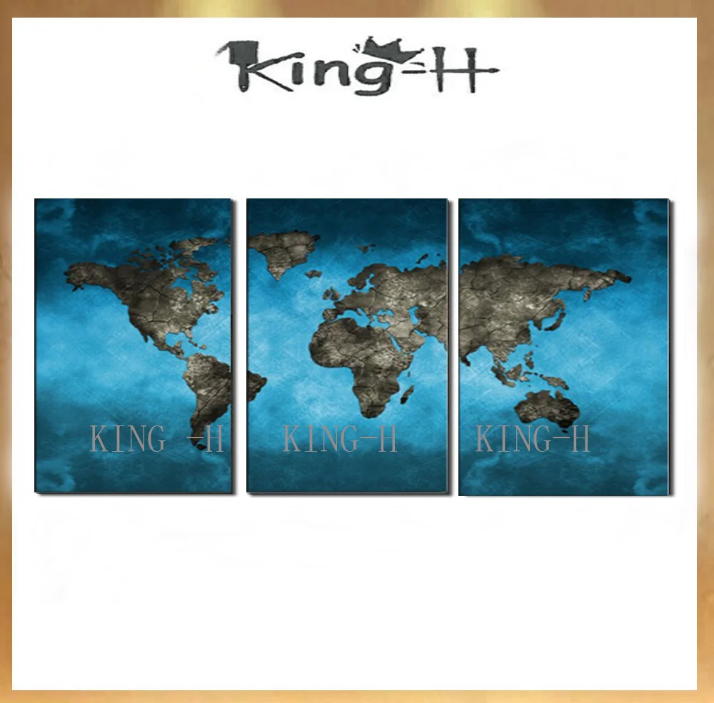 

Hand painting 3 piece of map of the world modern abstract canvas wall art for the sitting room the bedroom on the wall