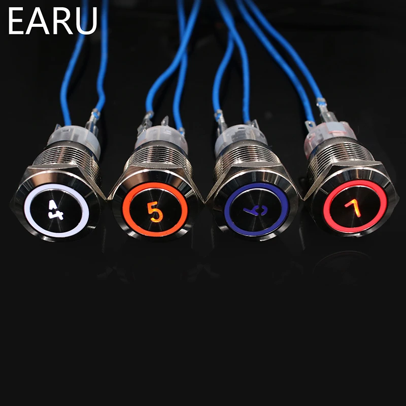 19 мм с механической блокировкой блокировки Водонепроницаемый металлическая кнопка переключатель Led цифры буквы для детей 0, 1 2 3 4 5 6 7 8 9 10 Лифт по индивидуальному заказу
