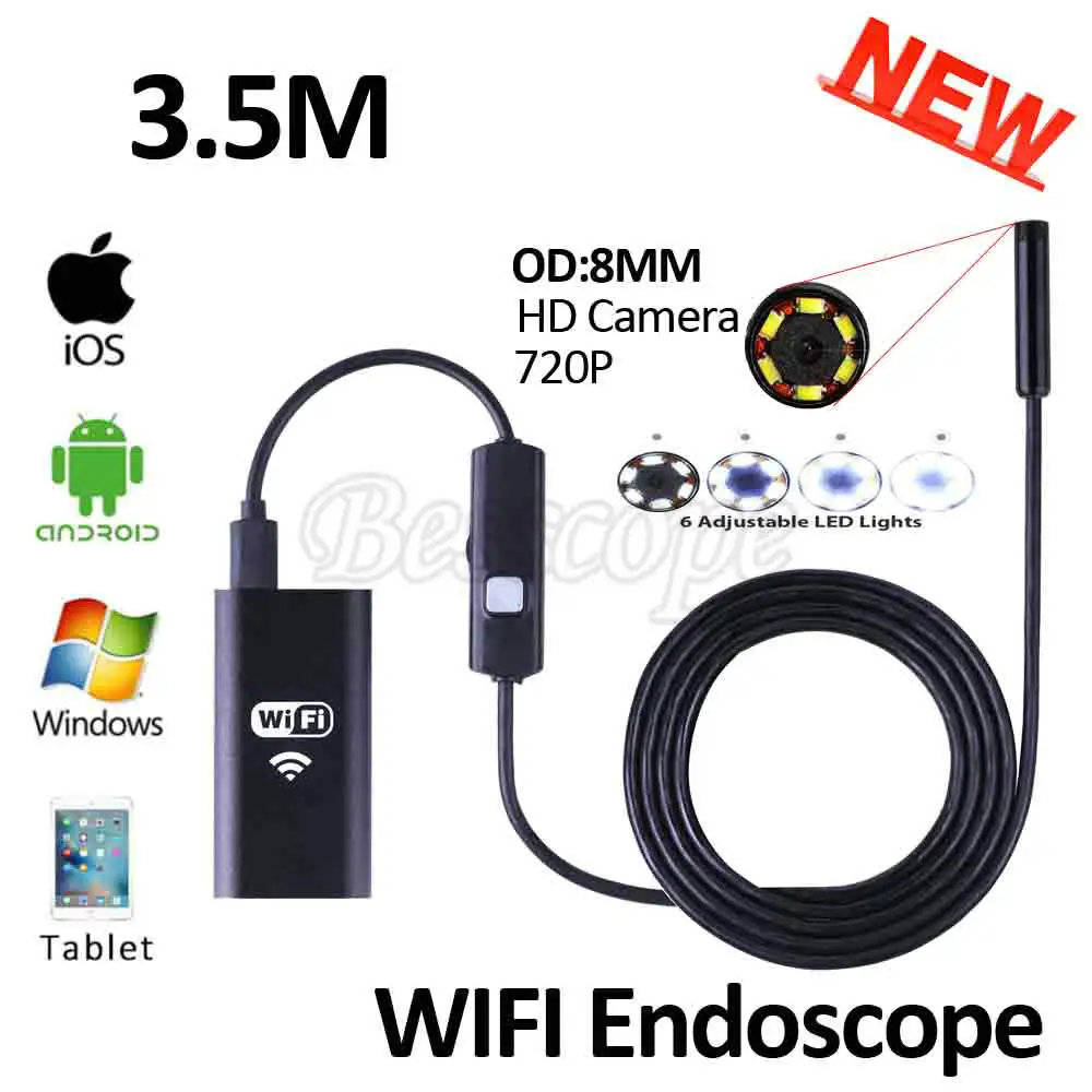 8mm Lens WIFI Endoscope Iphone Camera HD720P 3.5M Flexible Snake USB Pipe Inspection Borescope Android IOS Tablet PC HD Camera camera : image 8mm Lens WIFI Endoscope Iphone Camera HD720P 3.5M Flexible Snake USB Pipe Inspection Borescope Android IOS Tablet PC HD Camera camera