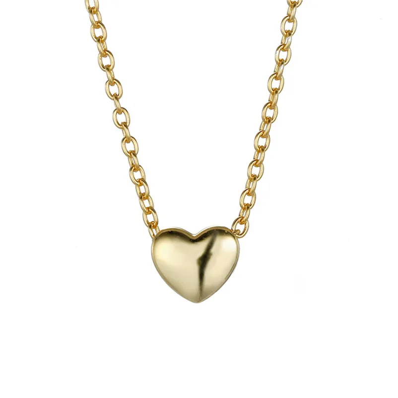 Твердые 925 серебряные ожерелья для женщин офисные Подвески в виде сердца Простой дизайн цепи аксессуары ожерелье хорошее ювелирное изделие - Цвет камня: Золотой