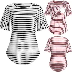 Vetement femme 2019 Женские топы для беременных и блузки с короткими рукавами, одежда Топы в полоску, блузка для кормления грудью, рубашка