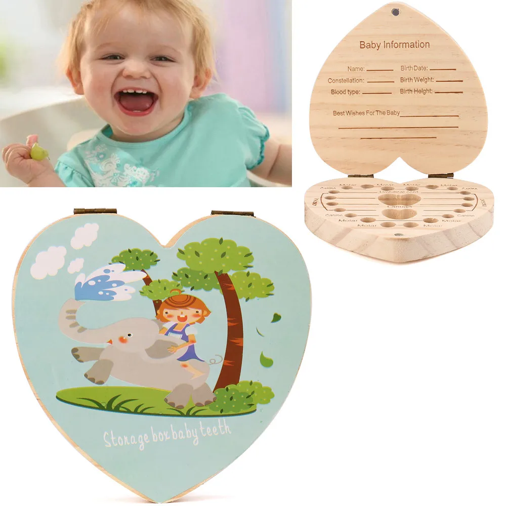 

Dropship LOVE Heart English Kids Tooth Box Organizer Owl/Elephant Paint Baby Save Milk Teeth Wood Storage Box Beft Gift For Baby