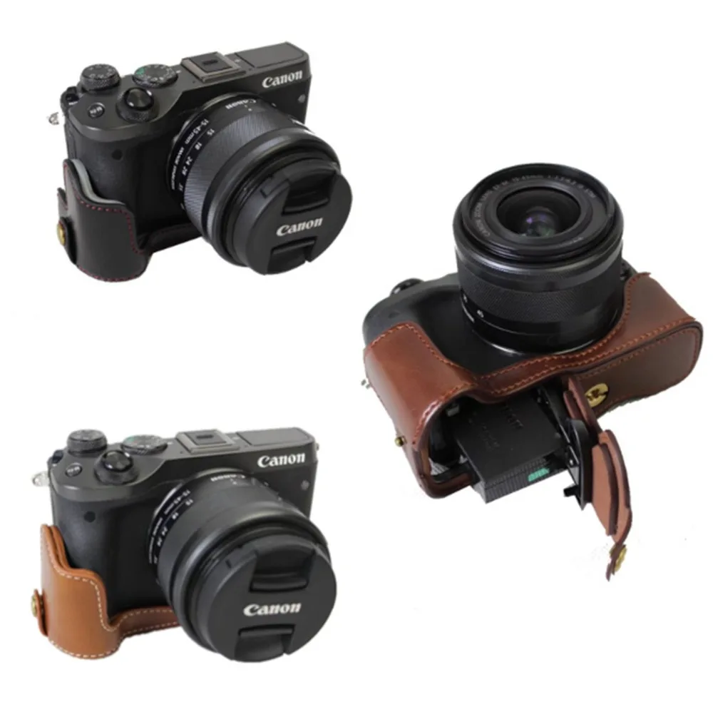 Pu Leather Half Body Camera Case For Canon EOS M6 EOSM6 EOSM 6 Bottom Bag Cover Open Battery | Электроника
