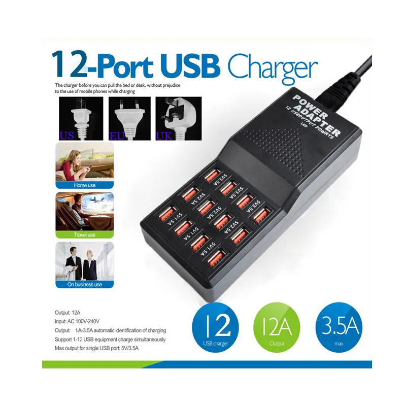Bluehteh Multi 12 Port Fast USB charger Charging Station AC Power Adapter With Power Control for
