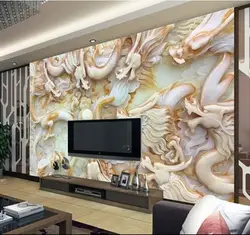 Индивидуальные Обои фреска Китайский стиль 3D природный пейзаж с павлином нефритом резьба за диван как фон в гостиной