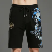 Растительные повседневные шорты с принтом, хлопковые, для фитнеса, бодибилдинга, модные летние мужские шорты с поясом, до колен, бермуды, Мужская короткая одежда