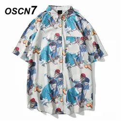 OSCN7 2019 Повседневная рубашка с коротким рукавом с принтом Мужская Уличная летняя Гавайская пляжная Женская модная Свободная рубашка с
