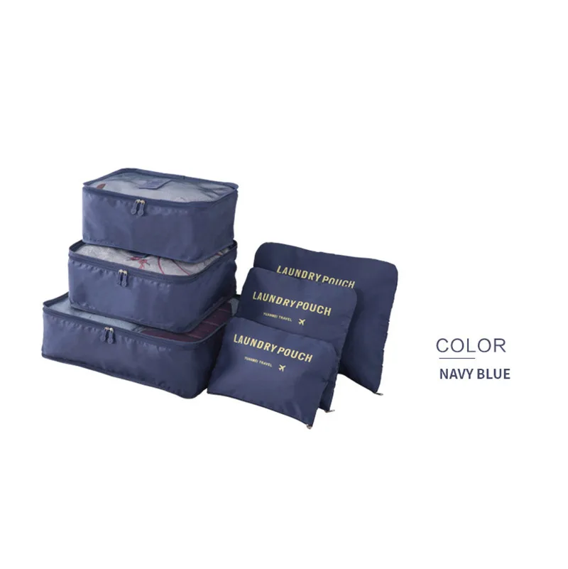 6 шт./компл. упаковочный Органайзер дорожная сумка, чемодан сумка на молнии портативный водонепроницаемый чехол Аксессуары для путешествий - Цвет: Navy-blue
